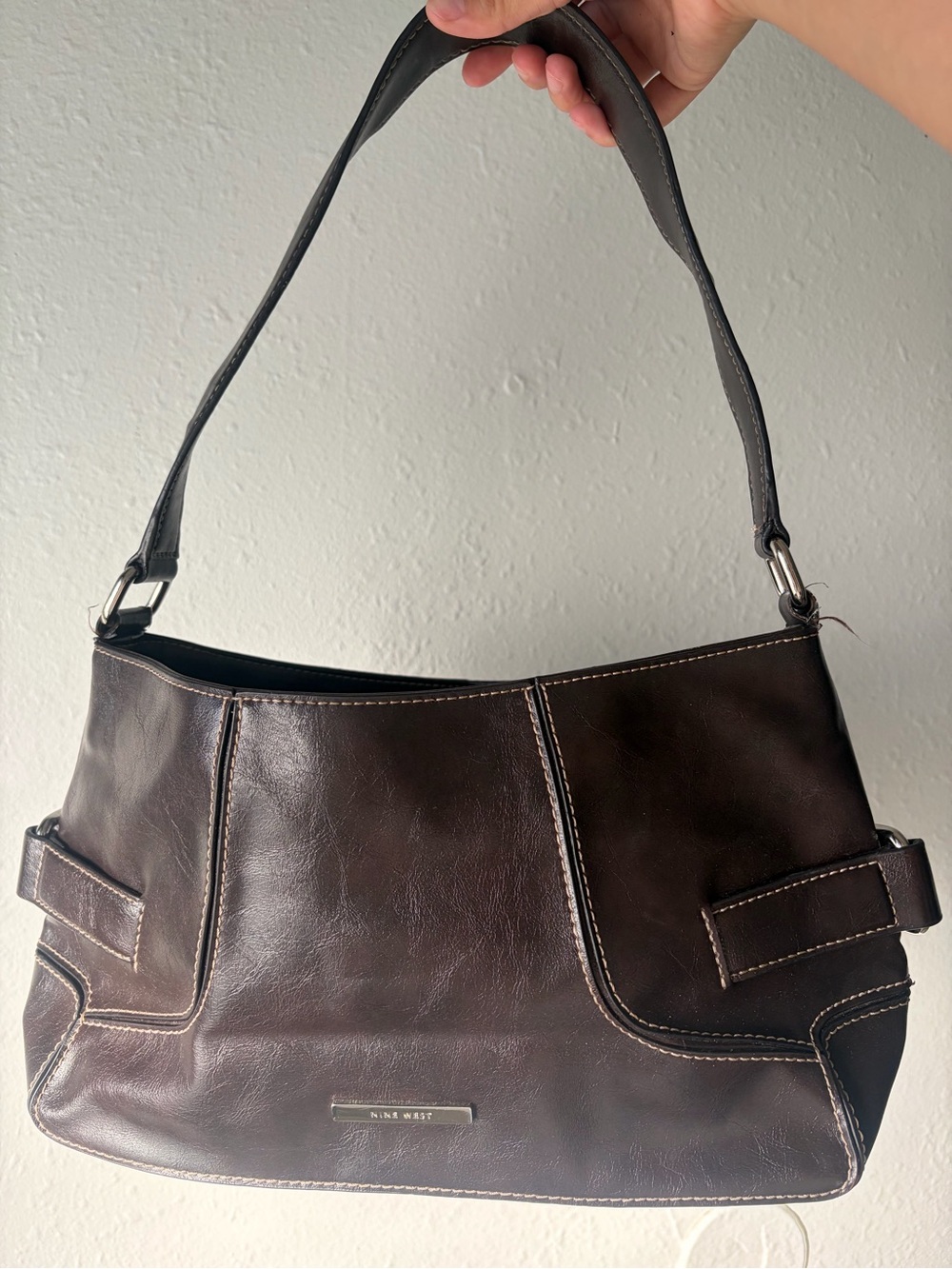 Nine West Dark Brown Leather Shoulder Messenger Bag